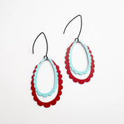 Double Scallop Hoop Earrings- Blue/Red