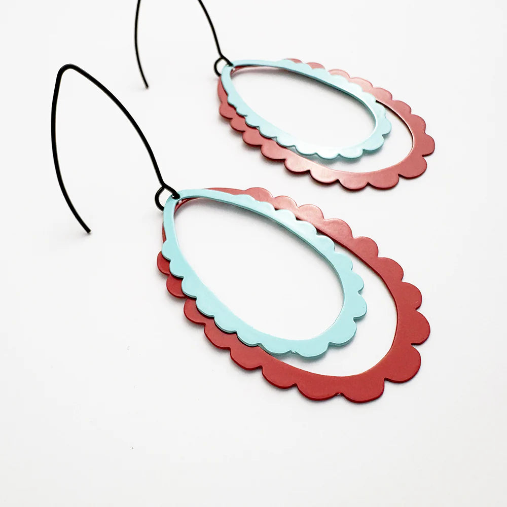 Double Scallop Hoop Earrings- Blue/Red