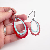 Double Scallop Hoop Earrings- Blue/Red