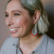 Double Scallop Hoop Earrings- Blue/Red