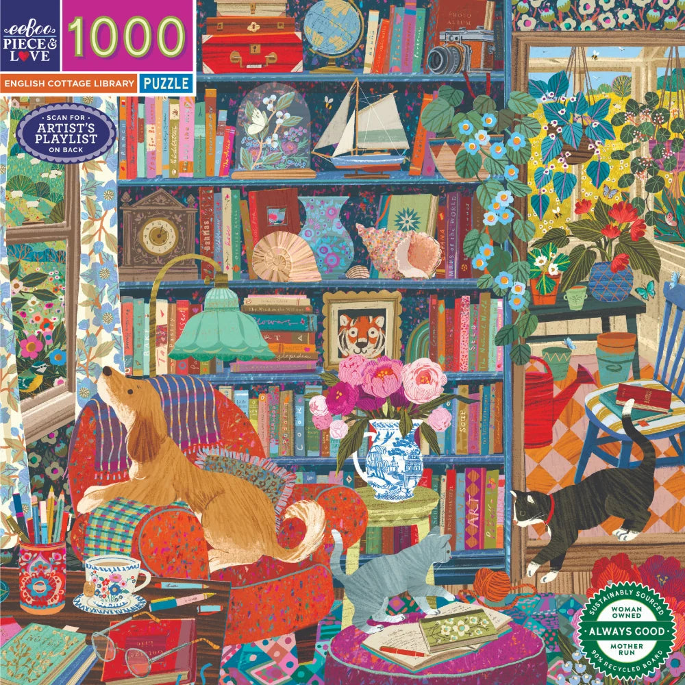 eeBoo 1000 Pce Puzzle English Cottage Library