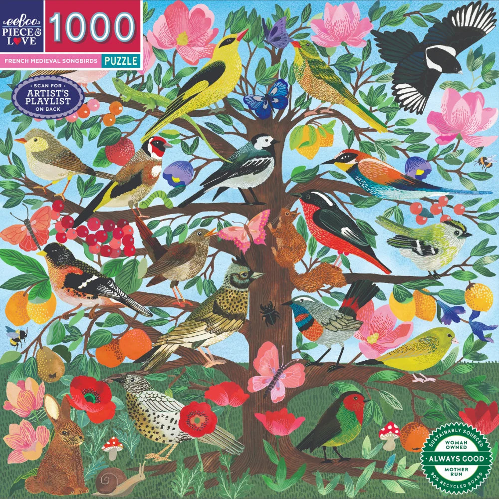 eeBoo 1000 Pce Puzzle French Medieval Song Birds