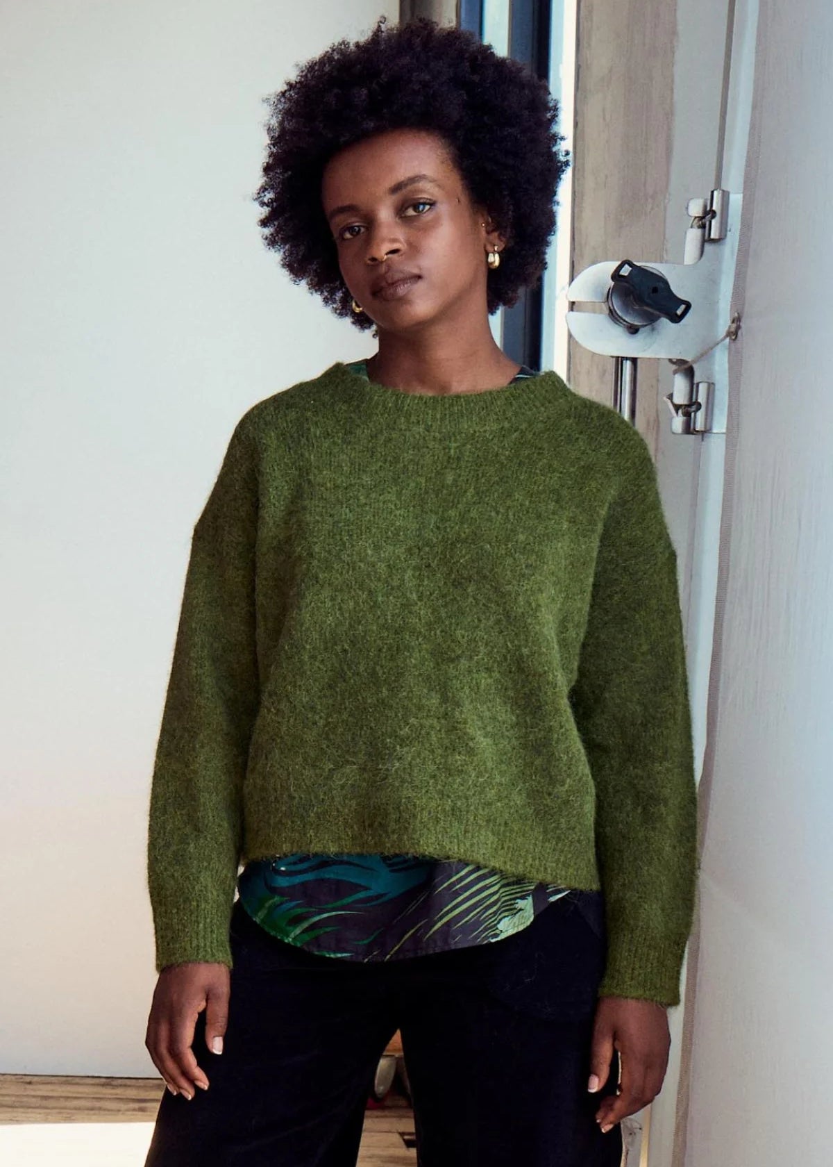Olga de Polga Aspen Alpaca Knit Sweater in Moss Green