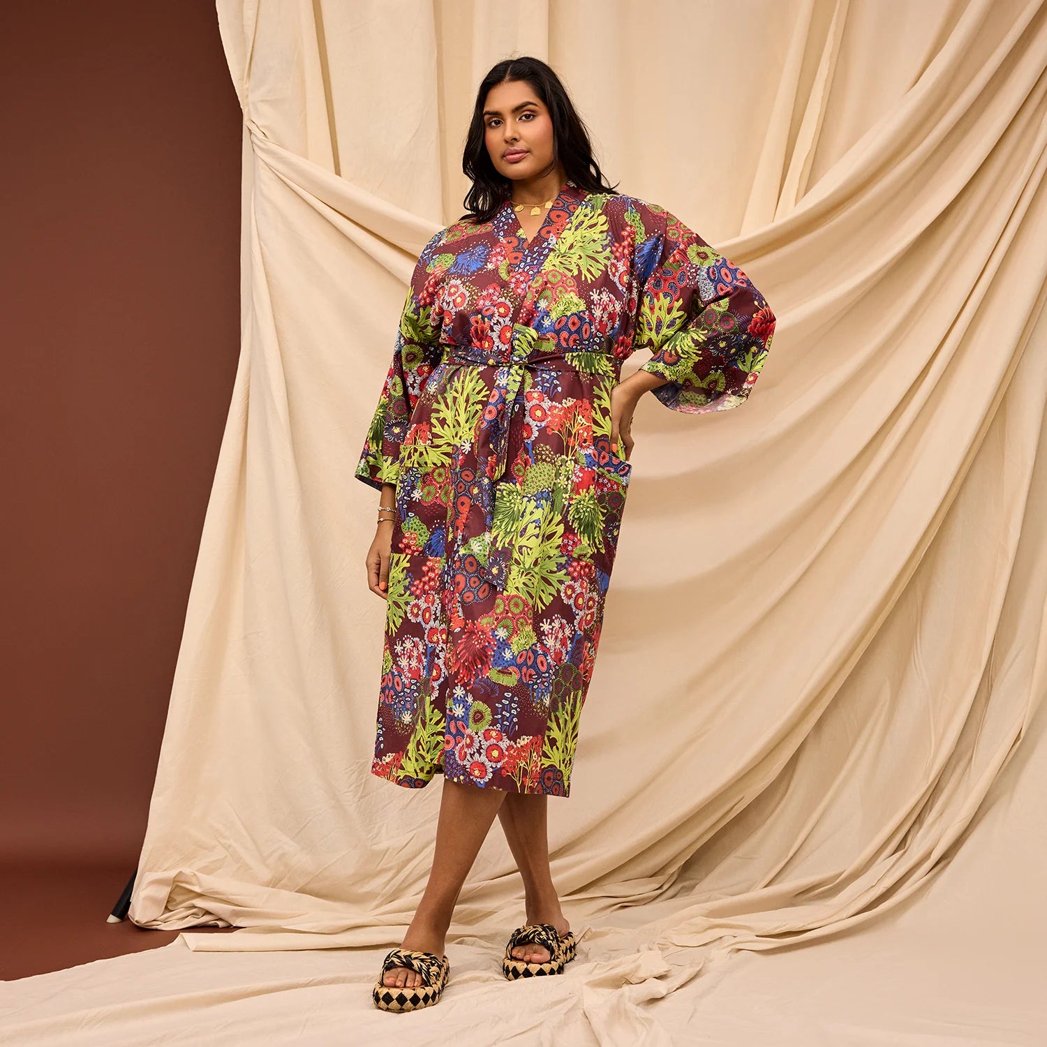 Sage x Clare Cora Cotton Robe in Garnet