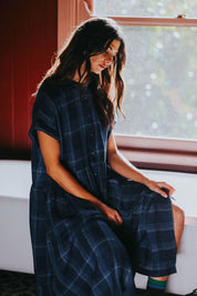 Juliette Button Up Dress- Blue Check