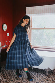Juliette Button Up Dress- Blue Check