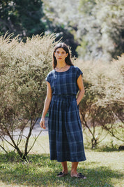 Montaigne Amelie Linen Skirt in Blue Check