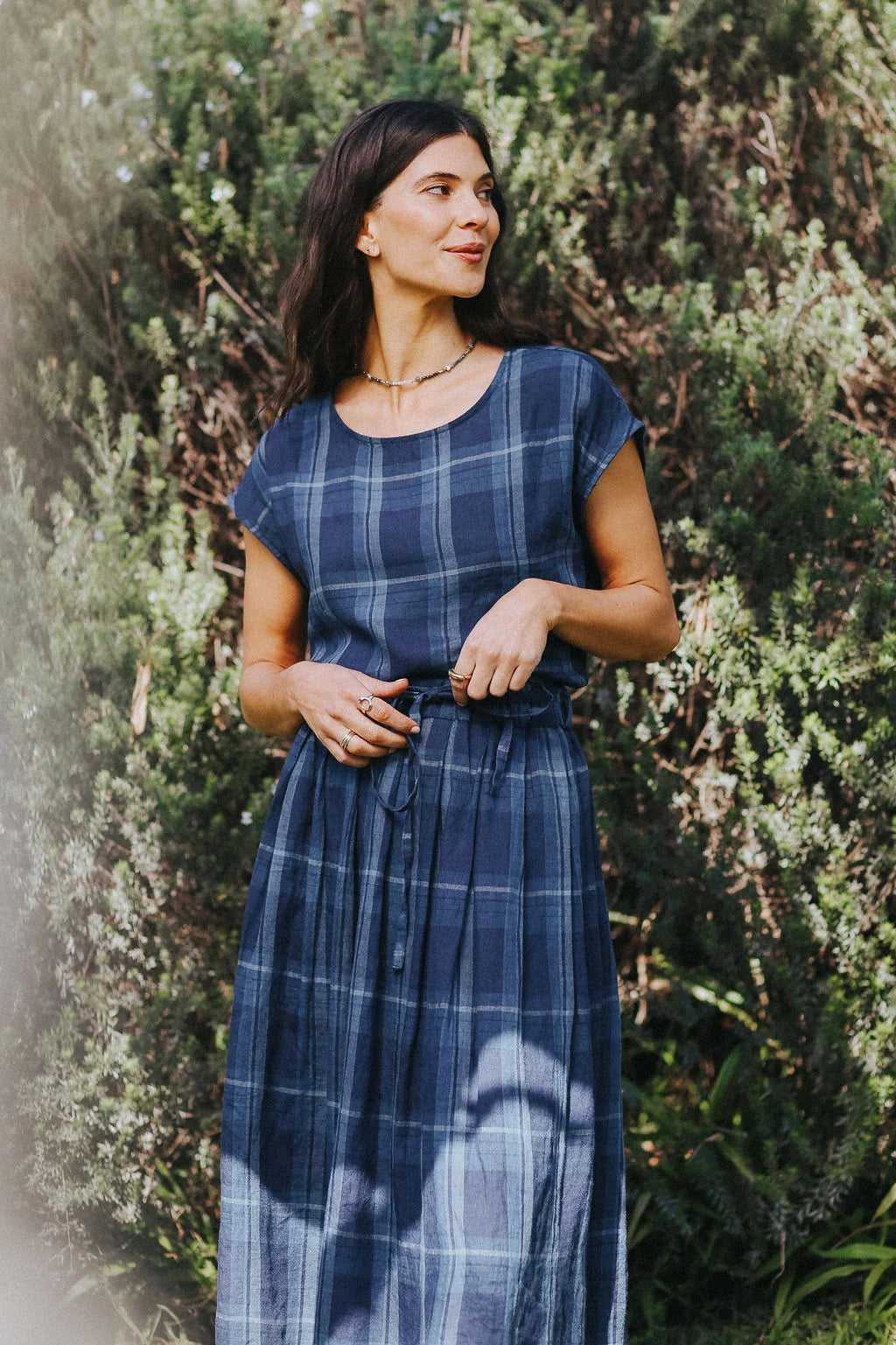 Amelie Linen Skirt- Blue Check