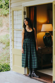 Amelie Linen Skirt- Green & Black Plaid