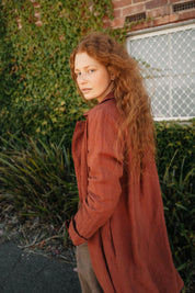 Montaigne French Linen Button Through Jacket with Peter Pan Collar in Burnt Sienna