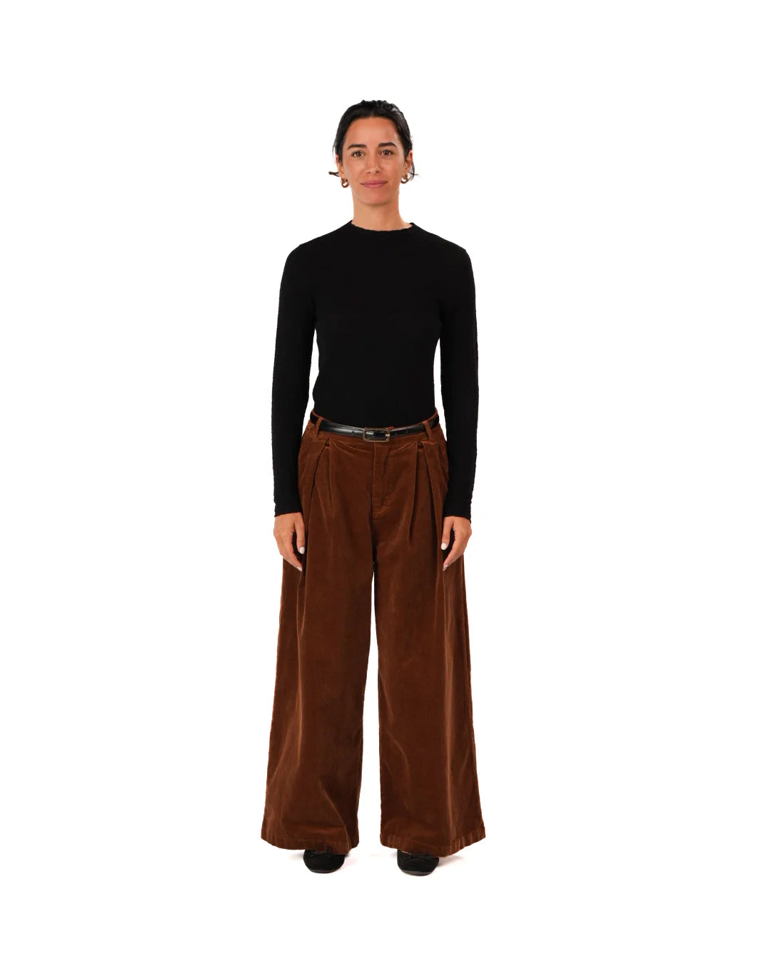 Montaigne Corduroy Pleated Wide Leg Pants in Tobacco