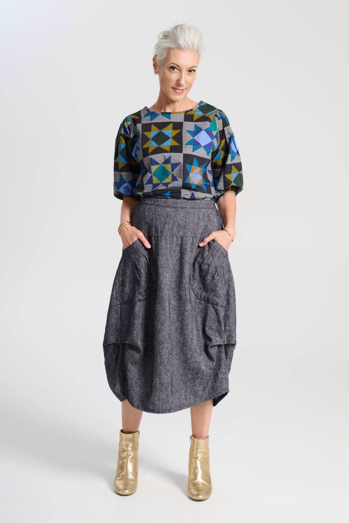 Olga De Polga Milwaukee Haven Skirt in Navy Wool/Linen Blend
