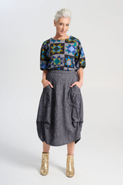 Olga De Polga Milwaukee Haven Skirt in Navy Wool/Linen Blend