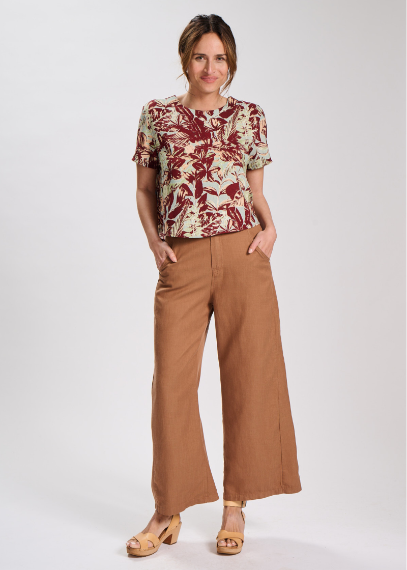 Olga de Polga Pamela Cotton Linen Blend Pants in Rust