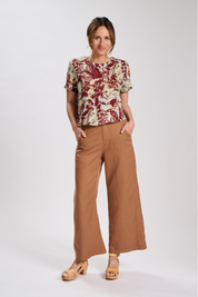 Olga de Polga Pamela Cotton Linen Blend Pants in Rust