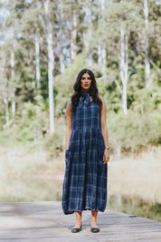 Montaigne Sartene Blue Check Linen Dress