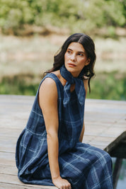 Sartene Linen Dress- Blue Check