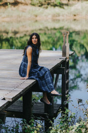 Sartene Linen Dress- Blue Check