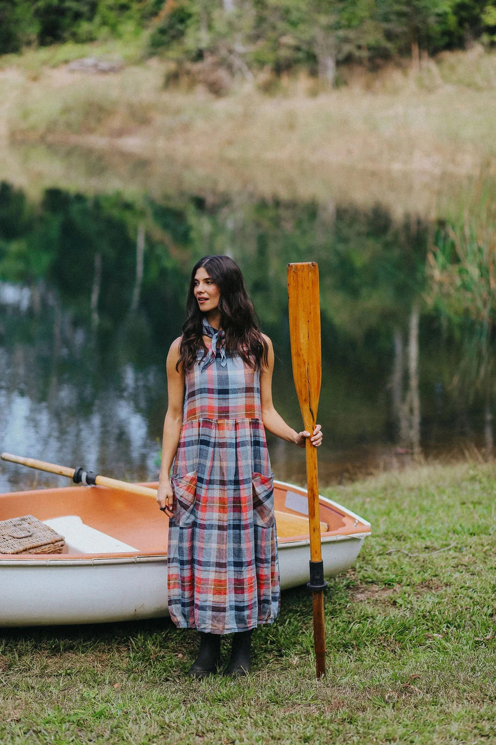 Sartene Linen Dress- Multi Check