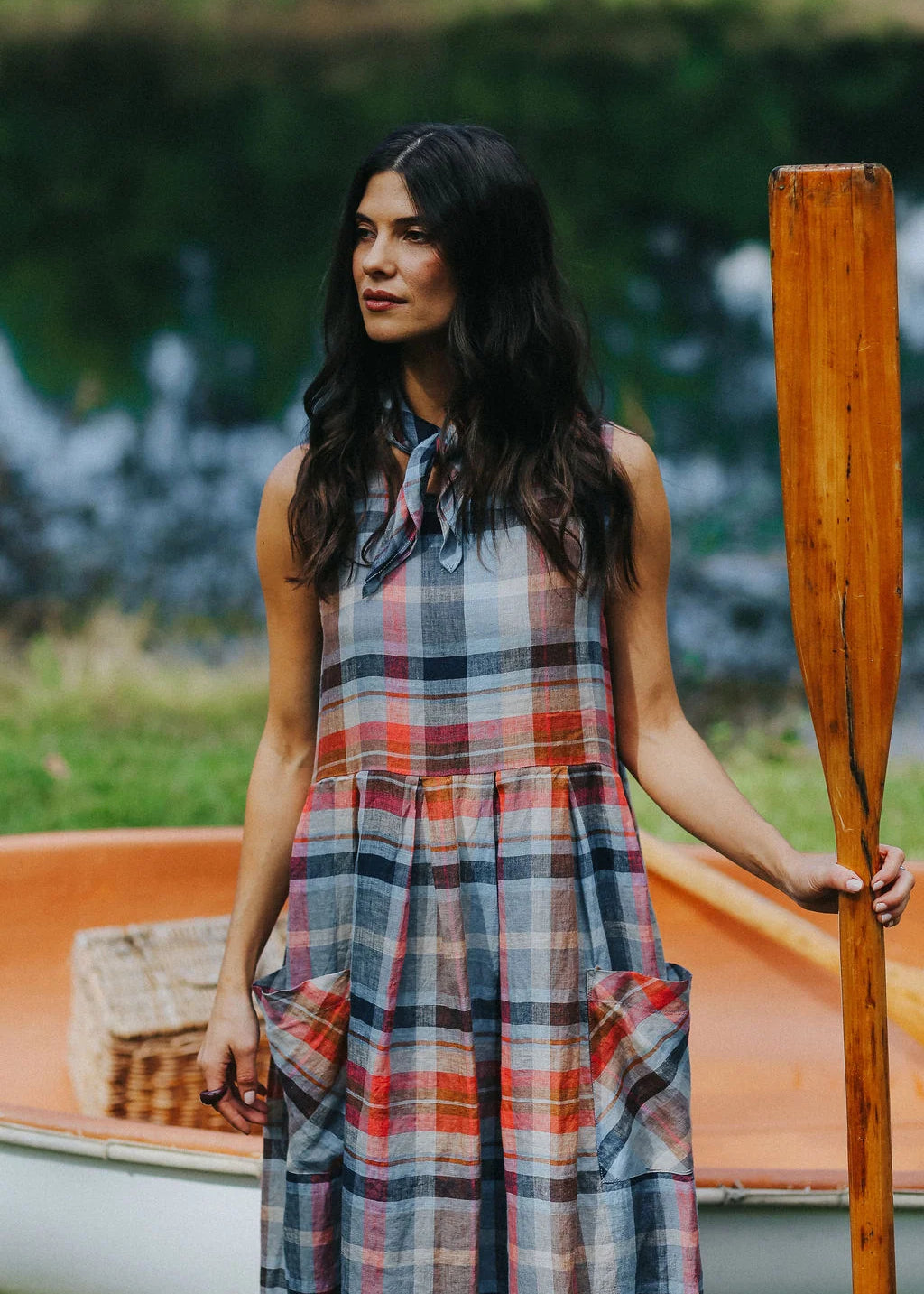 Montaigne Sartene Multi Check Linen Dress