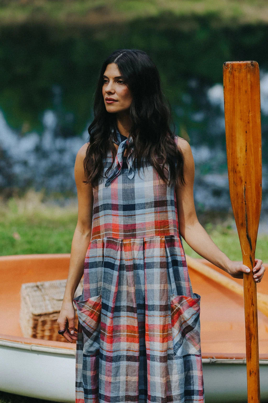 Montaigne Sartene Multi Check Linen Dress