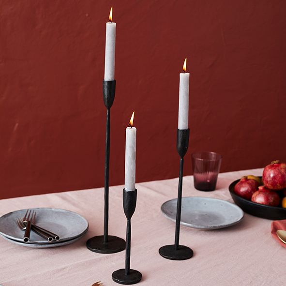 French Country Dax Hand Forged Black Iron Candlesticks