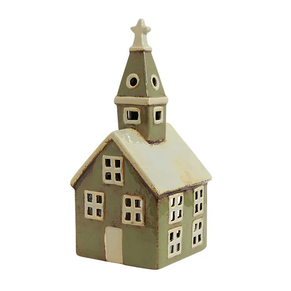 French Country Alsace Tealight Church-Olive Green