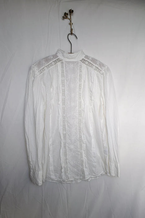 Zoey High Neck Lace Blouse- White