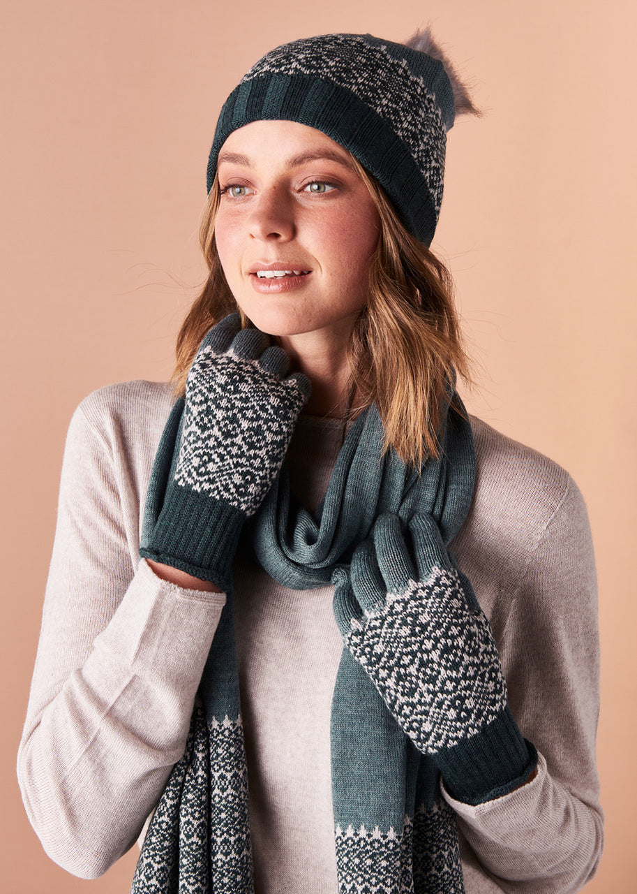 Jarrah Folk Patterned Wool Beanie -Mink