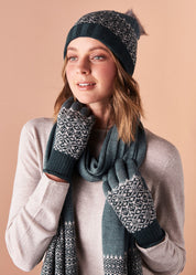 Jarrah Folk Patterned Wool Beanie -Mink