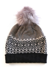 Jarrah Folk Patterned Wool Beanie -Mink